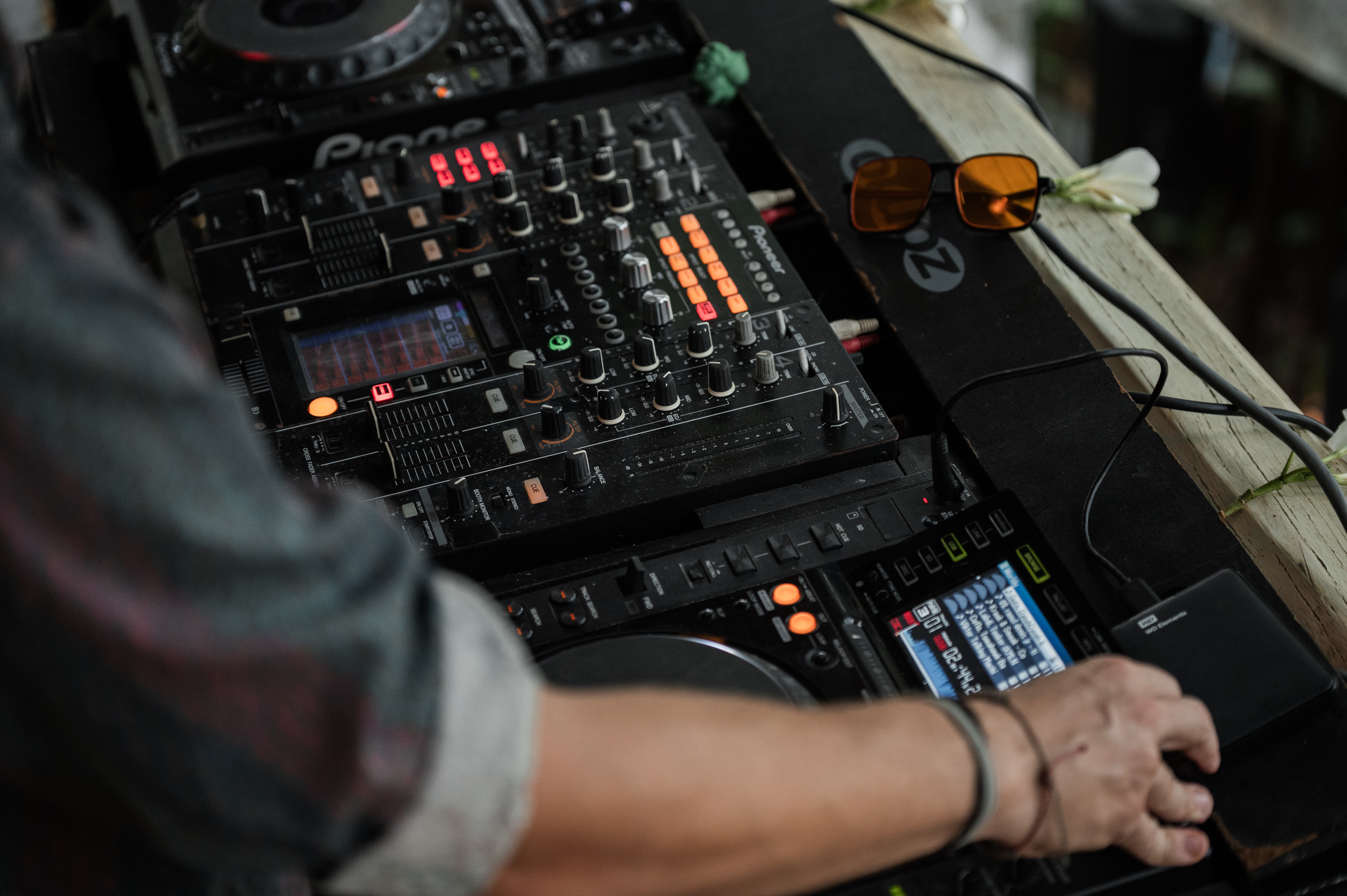 DJ set with Pioneer decks outdoors